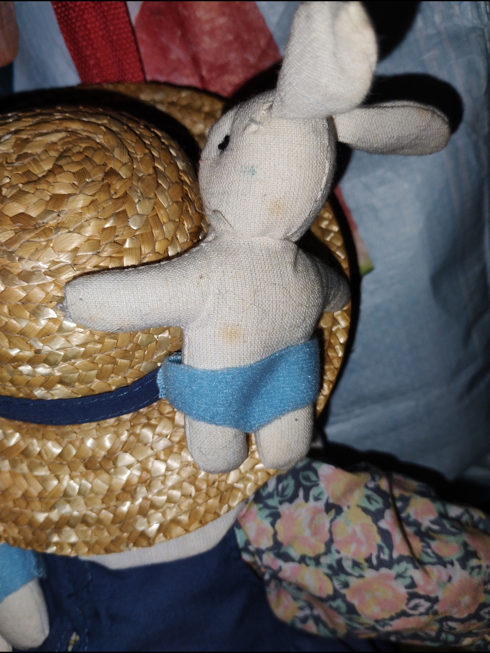 Bunny Doll in Blue Dress with Straw Hat - Kids Stuffed Animal - Picture 4 of 6